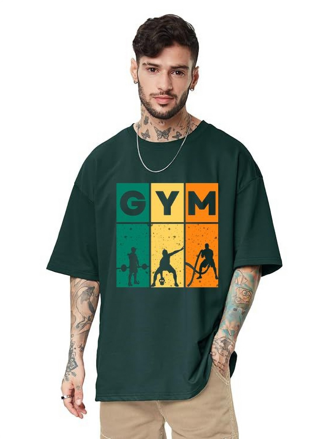 f Gallery Typography Printed Round Neck Drop-Shoulder Sleeves Oversized T-shirt