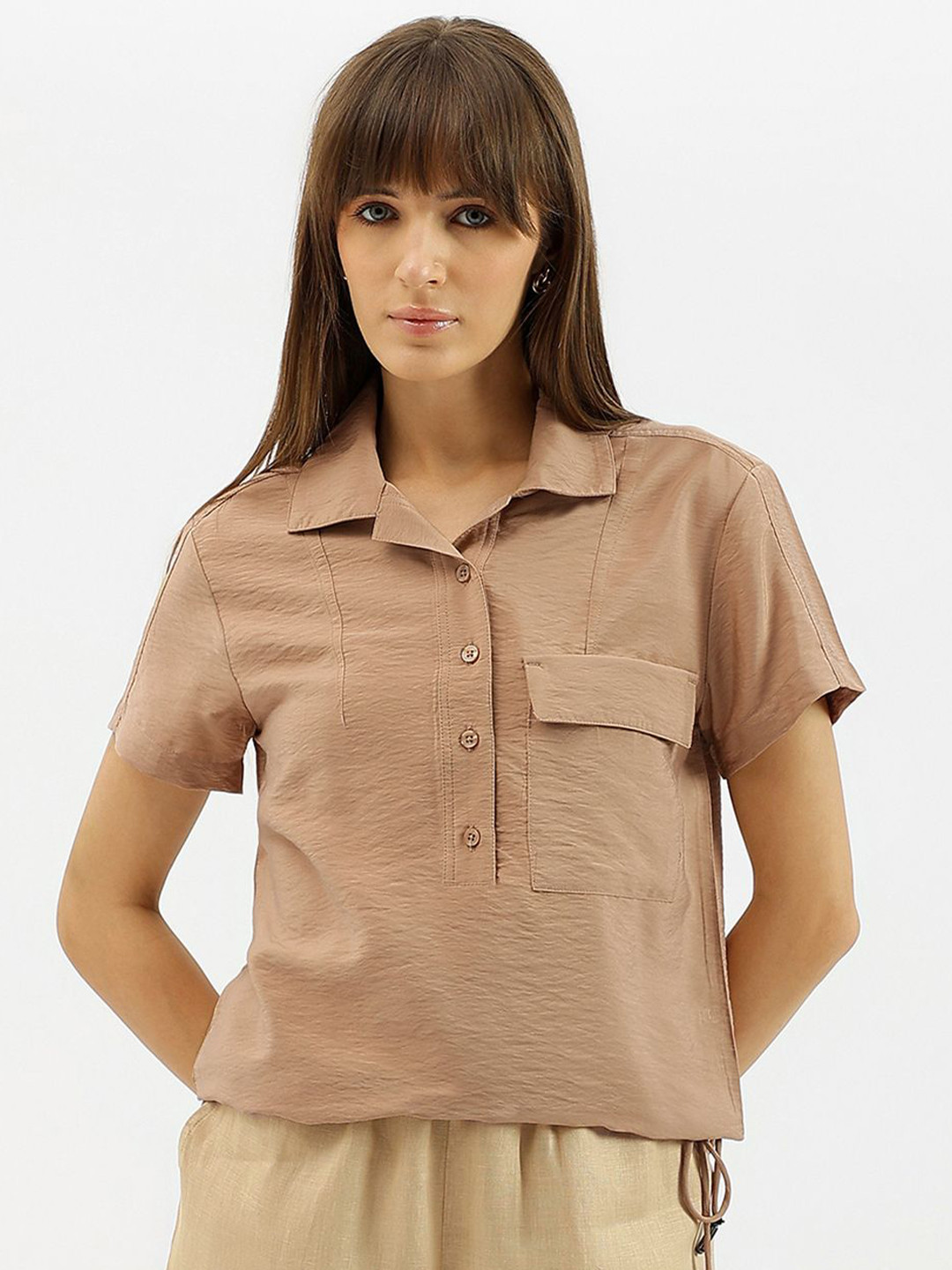 United Colors of Benetton Women Lapel Collar Short Sleeves Top