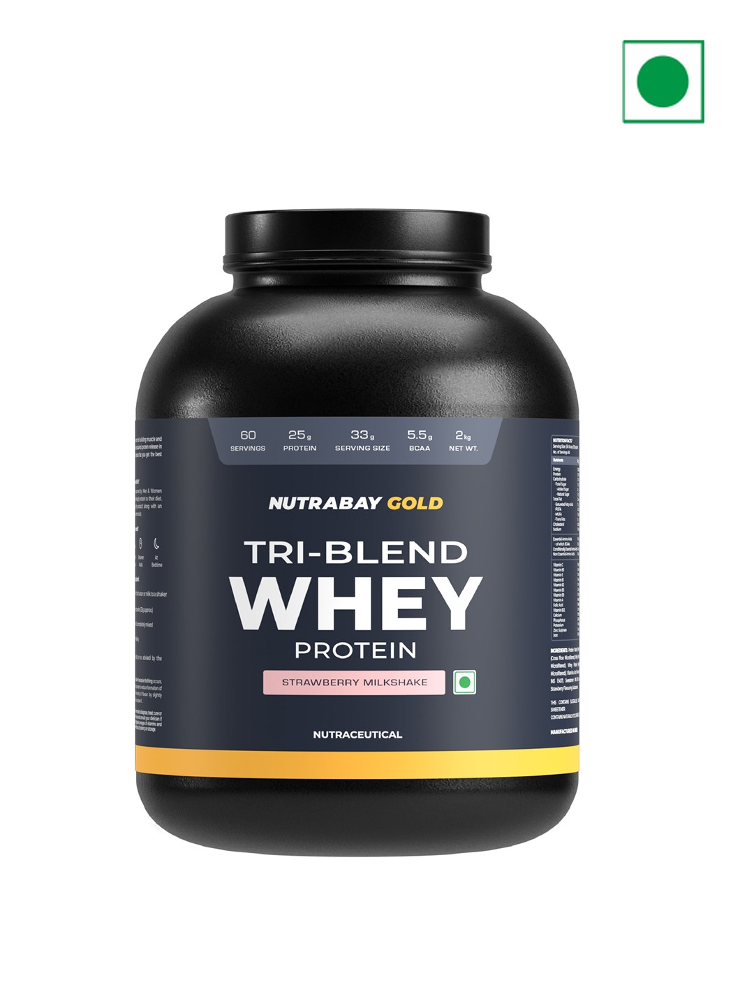 Nutrabay Gold Tri-Blend Whey Protein - Strawberry Milkshake - 2 Kg