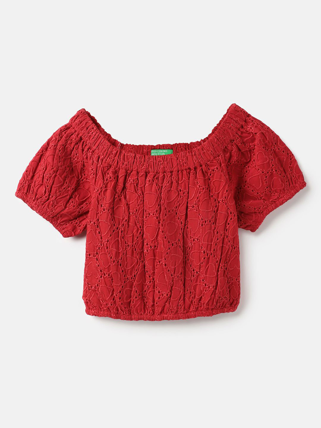 United Colors of Benetton Embroidered Off-Shoulder Cotton Bardot Top