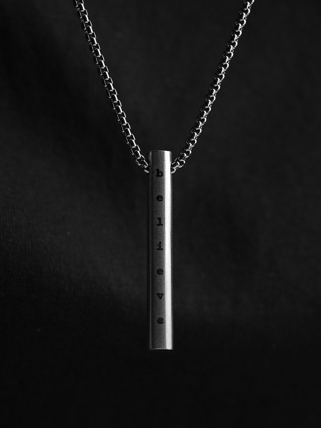 Mesmerize Men Barrel Silver-Plated Stainless Steel Believe Motivation Pendant With Chain