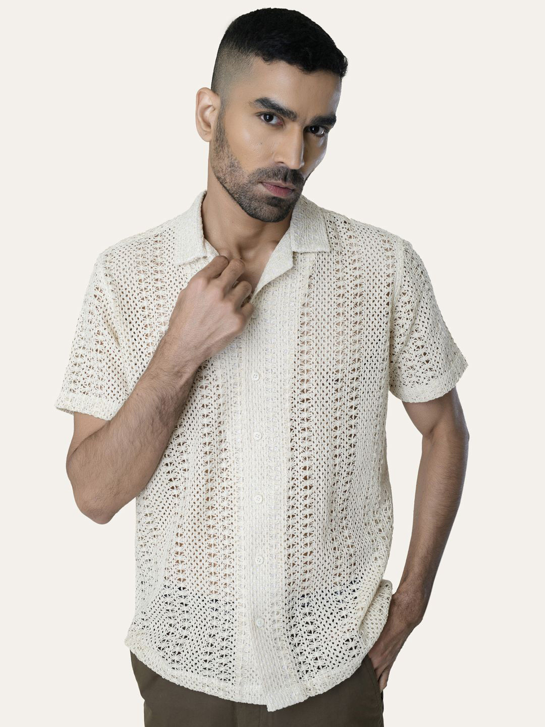 PERCH Men Relaxed Sheer Casual Shirt