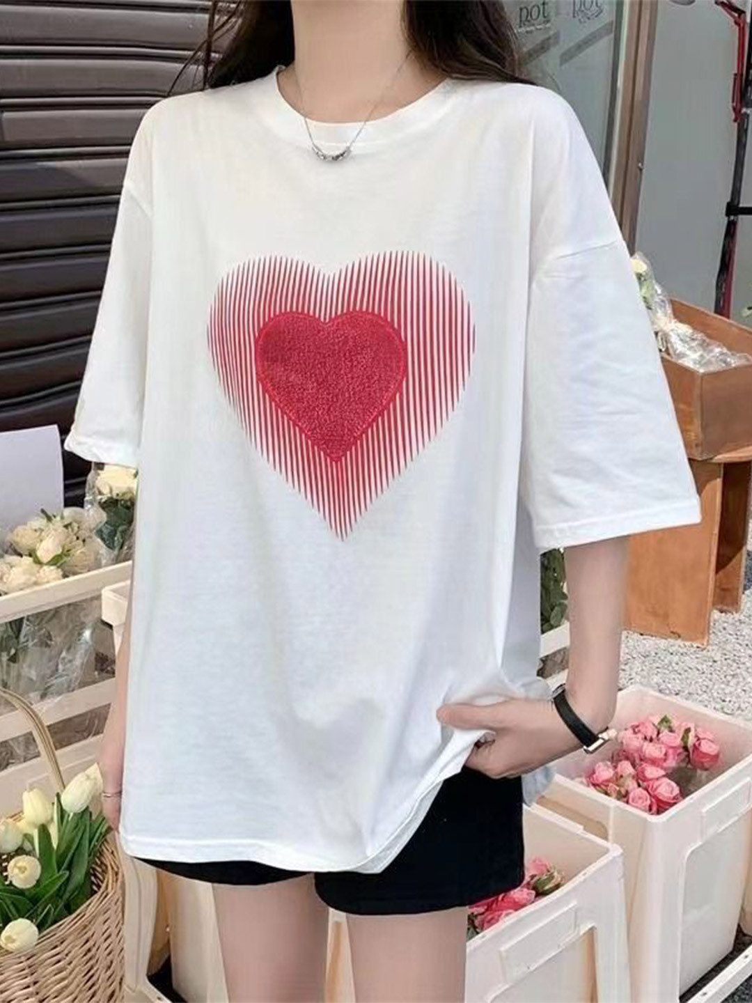 Outzidr Women Oversized Graphic Printed Round Neck T-Shirts