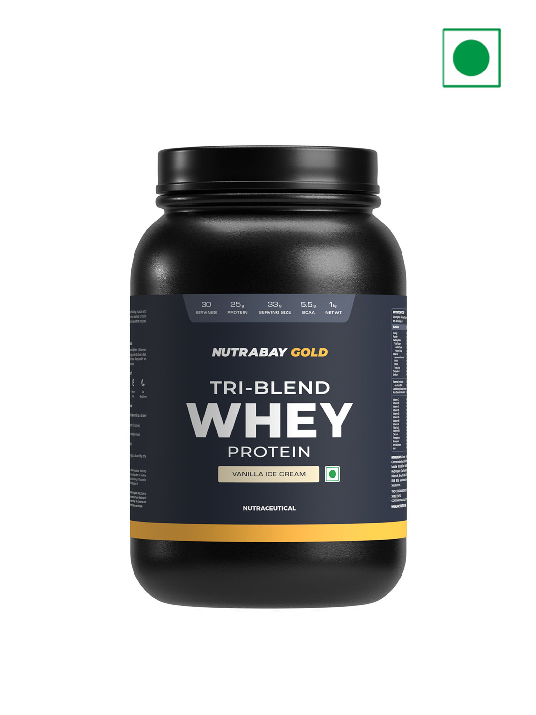 Nutrabay Tri-Blend Whey Protein- 1 Kg- Vanilla Ice Cream