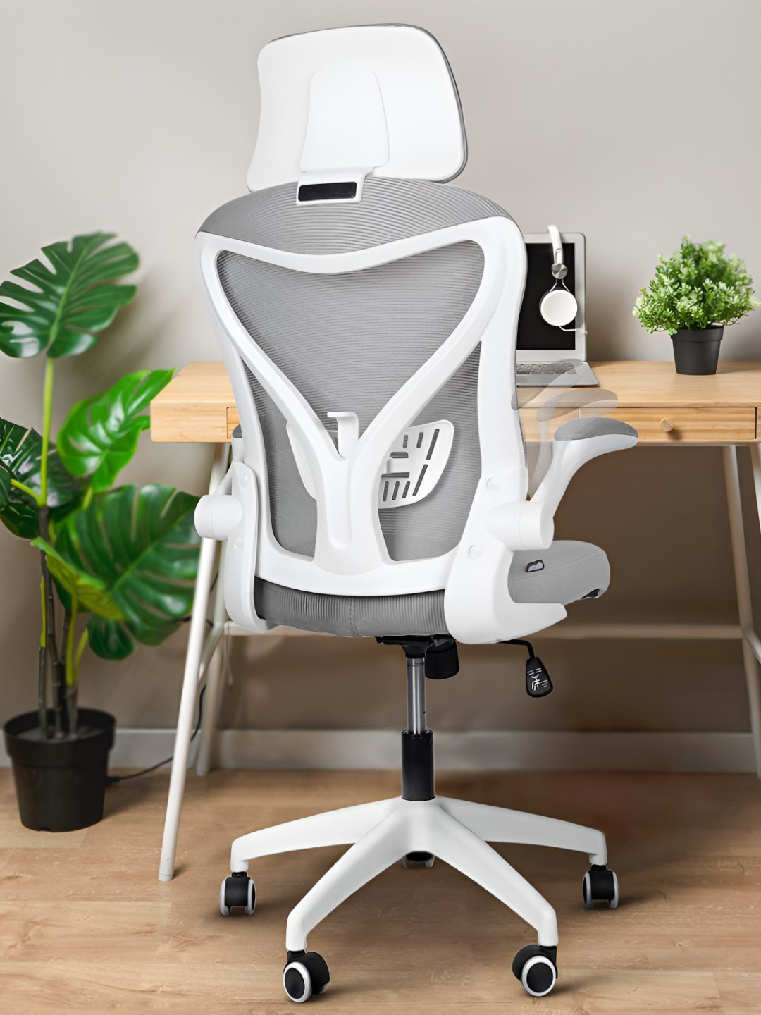 DROGO Grey & White High Back Lumbar Support Office Chair