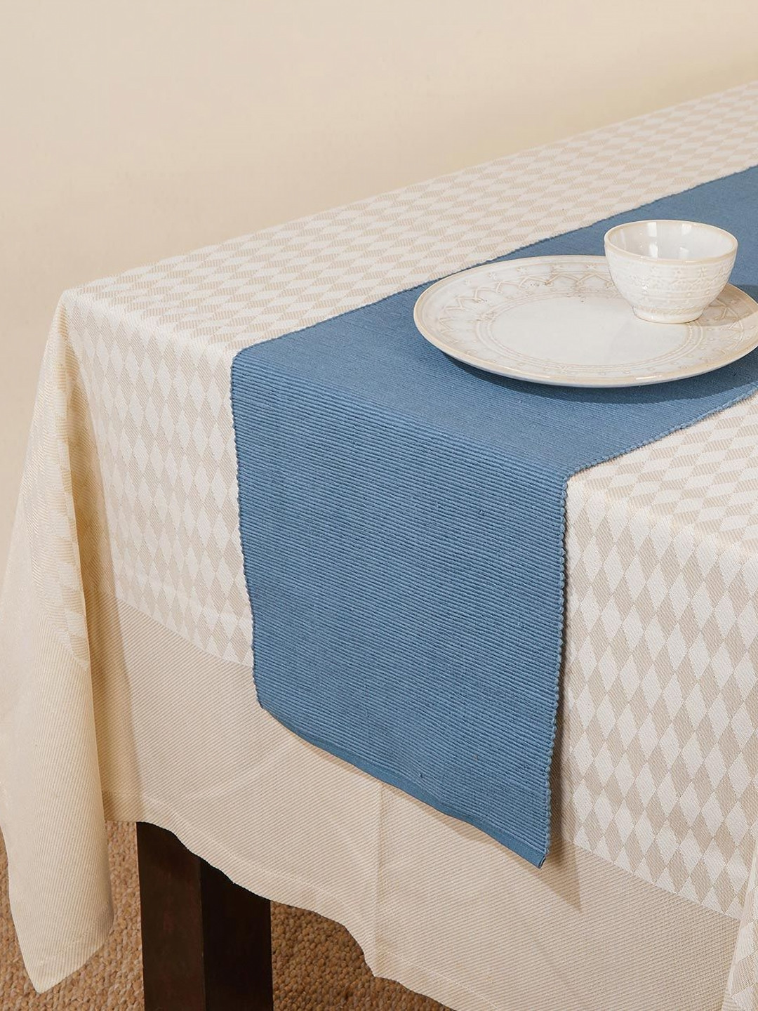 Fabindia Blue Pure Cotton Woven Table Runner