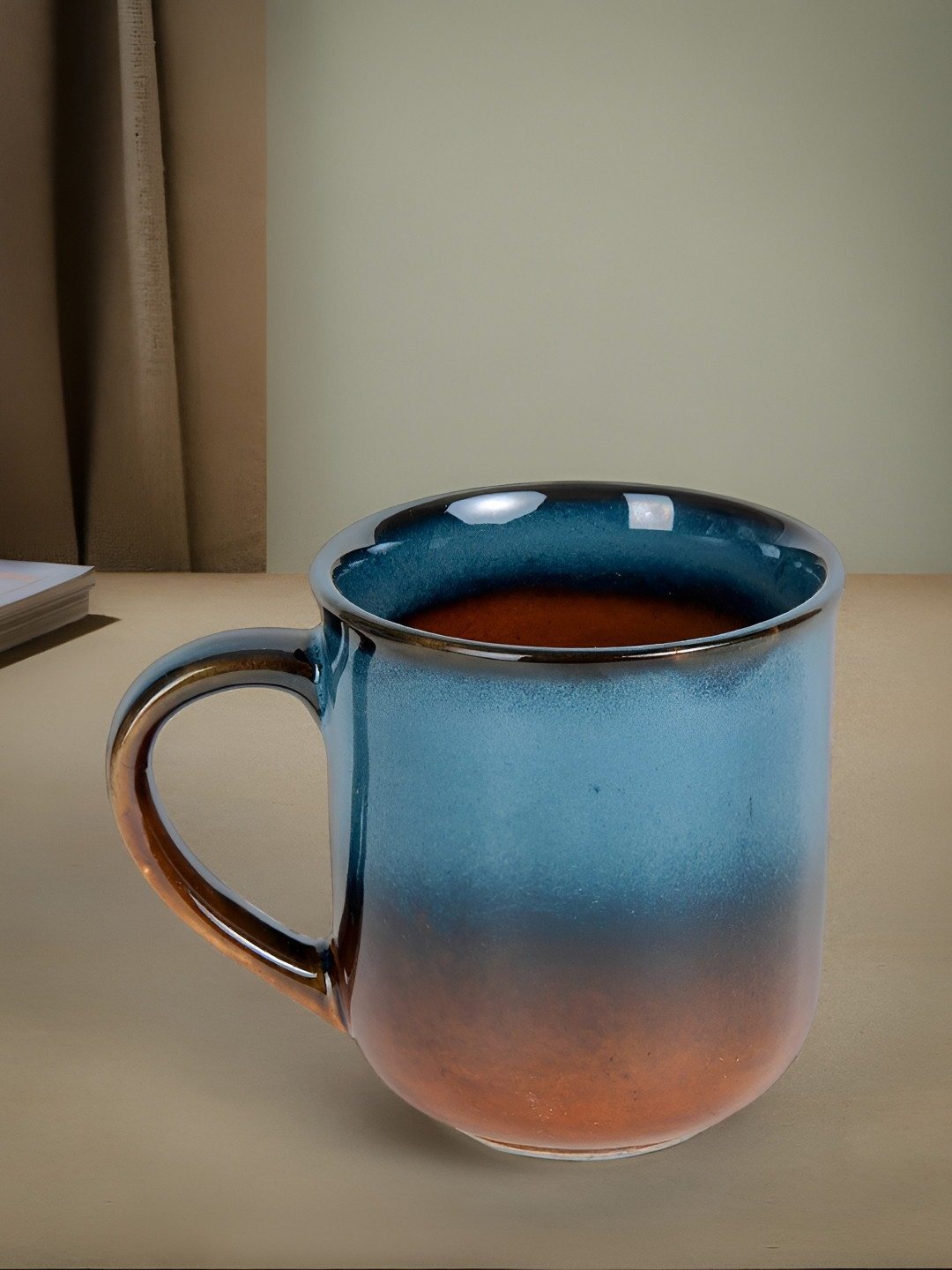 Fabindia Blue Ceramic Microwave Safe Mug-360ml