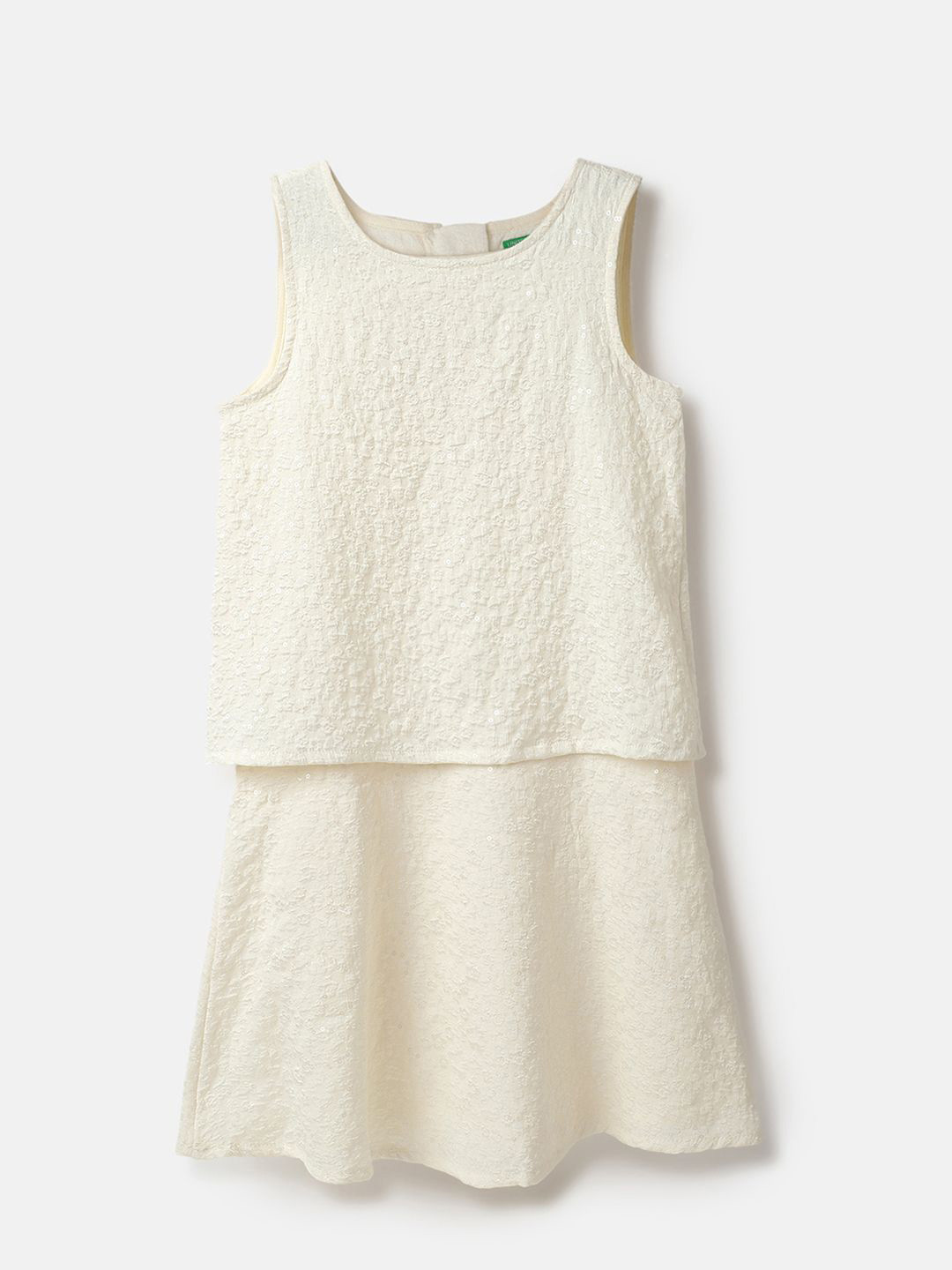 United Colors of Benetton Girls Round Neck Textured A-Line Dress