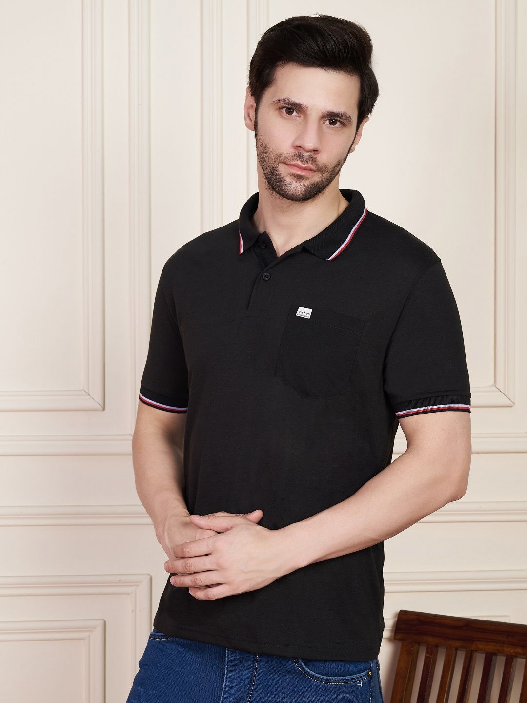 Austin wood Men Polo Collar Pockets T-shirt