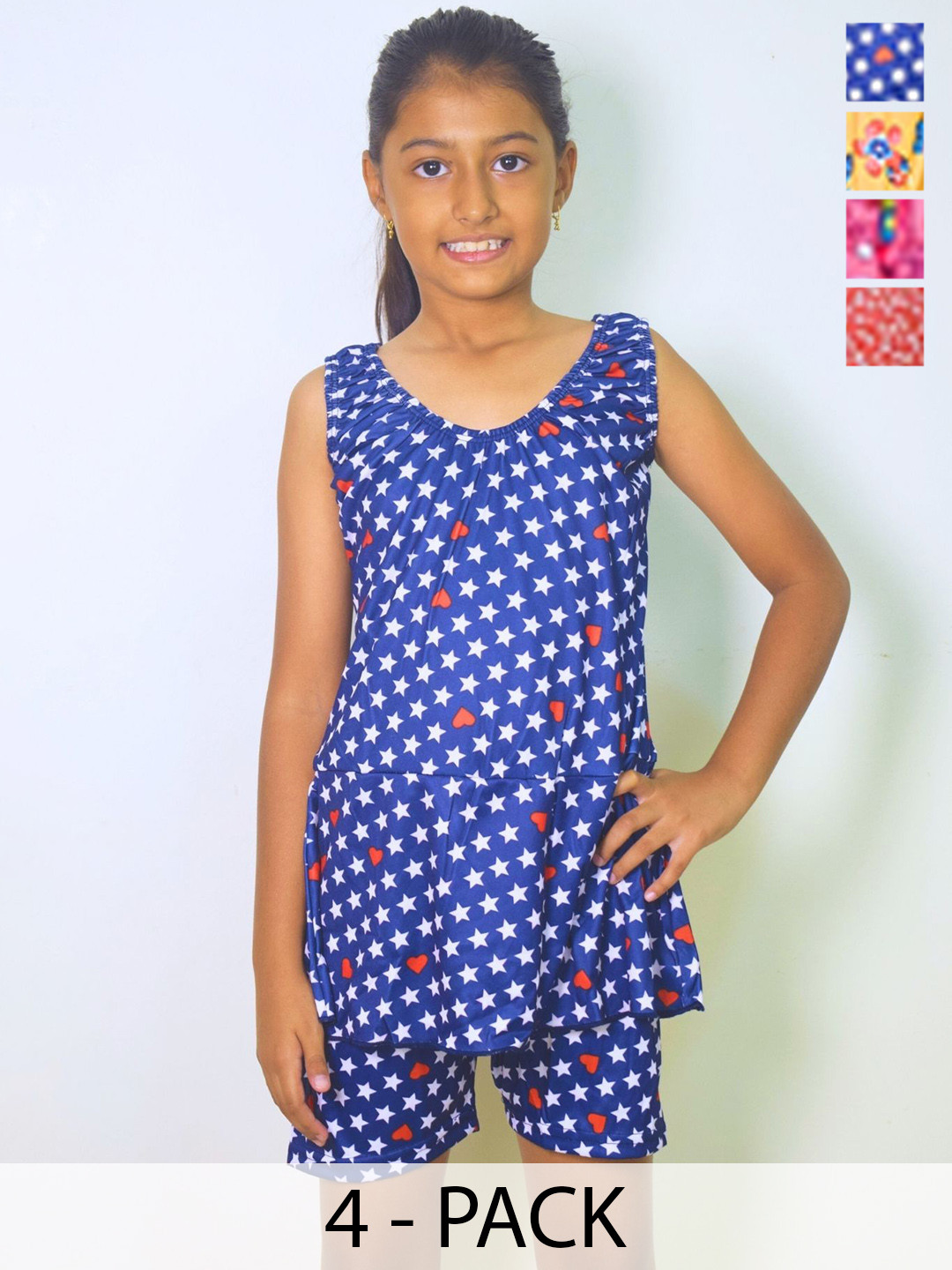 Aqua Holic Girls Pack of 4 Printed Round Neck Swimwear Suit