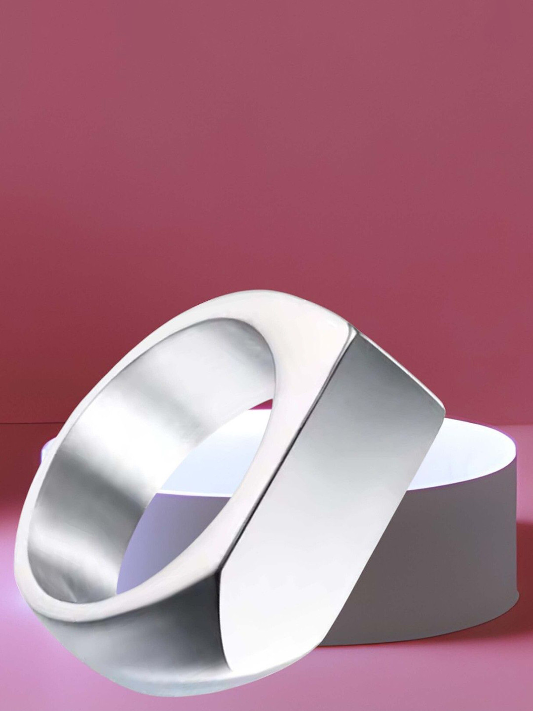 M Men Style Men Silver-Plated Flat-Top Ring