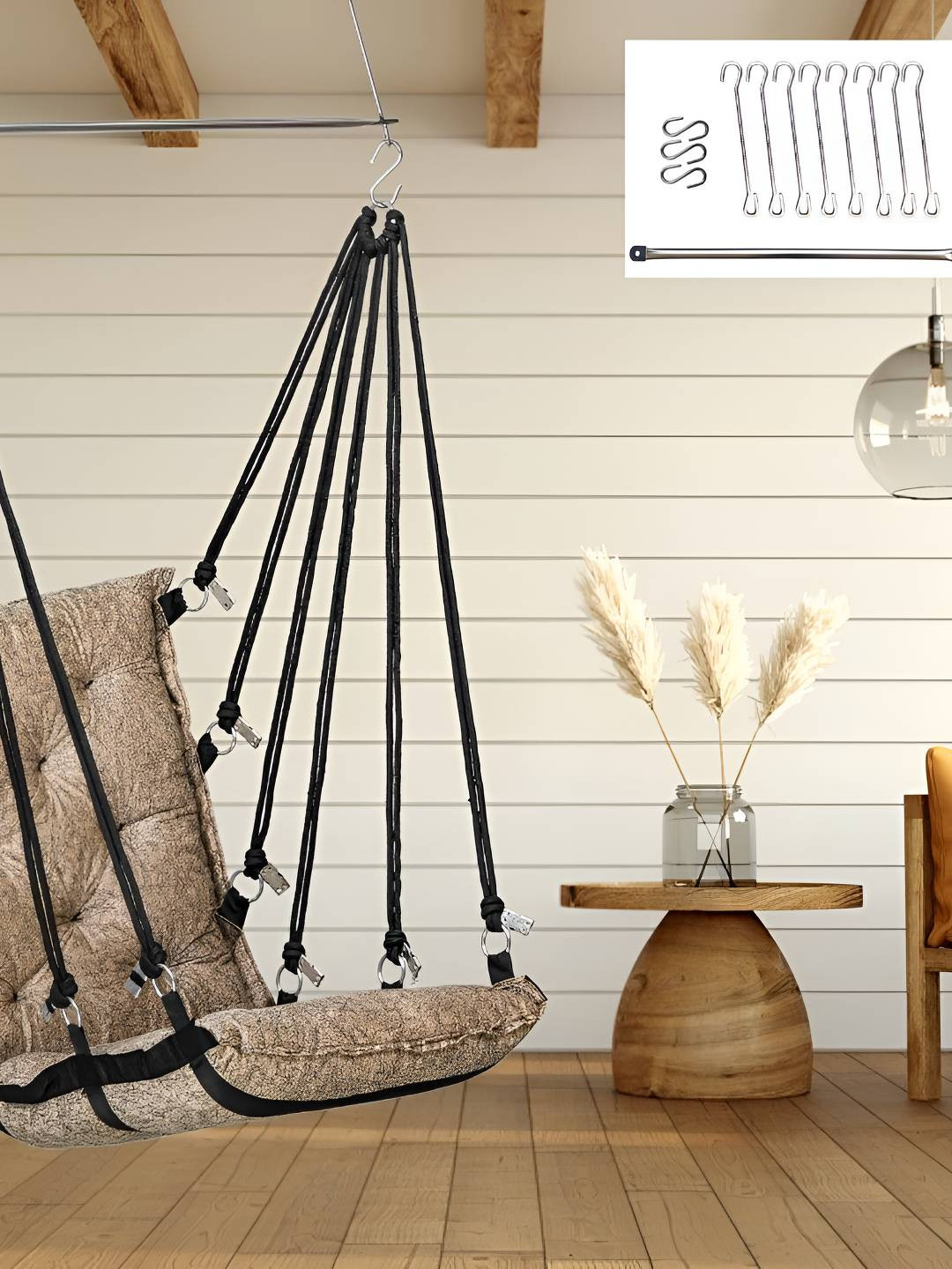 Patiofy Beige & Black Patiofy Cushioned Hammock Swing