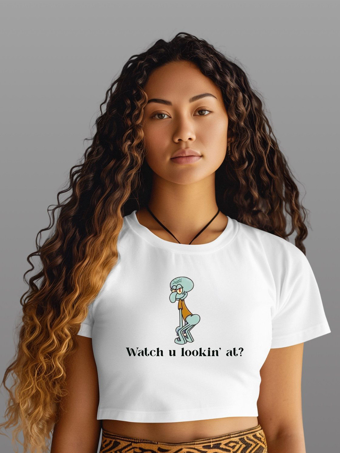 TheBTclub Women What You Looking At Printed Crop Top