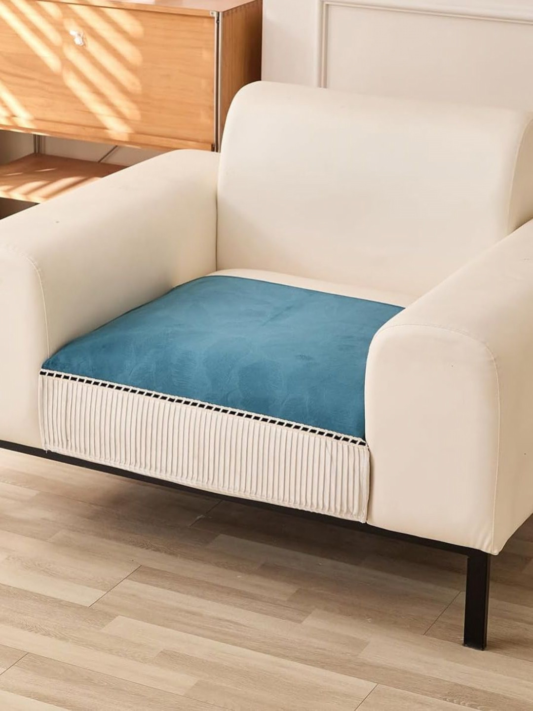 HOUSE OF QUIRK One Seater Sofa Mat Leaf Pattern Chenille Fabric Stretch Seat Sofa Mat