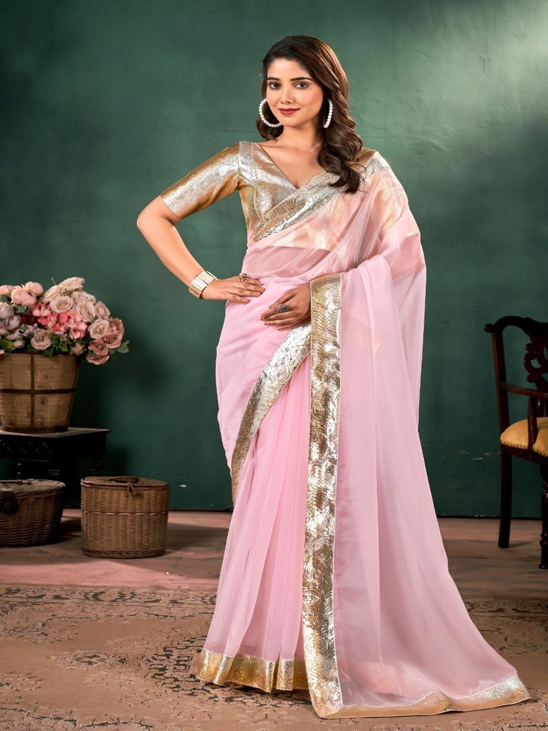 KLISHAA ART Women Organza Saree With Blouse Piece
