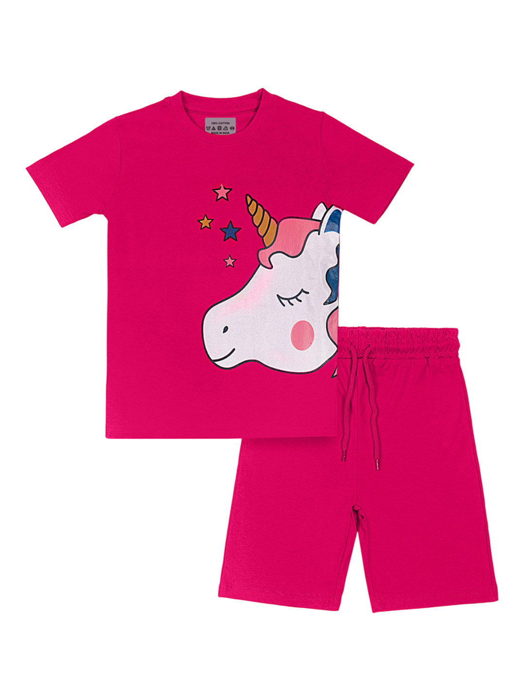 UNICORNS Kids Unicorn Printed Pure Cotton Half Sleeves Night Suit