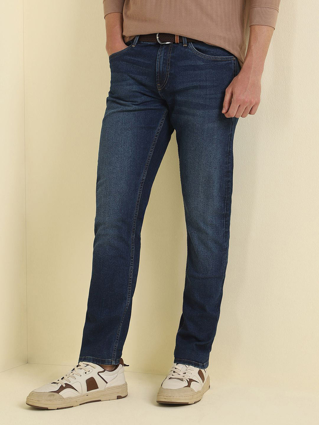 Allen Solly Men Whiskers and Chevrons Slim Fit Light Fade Jeans