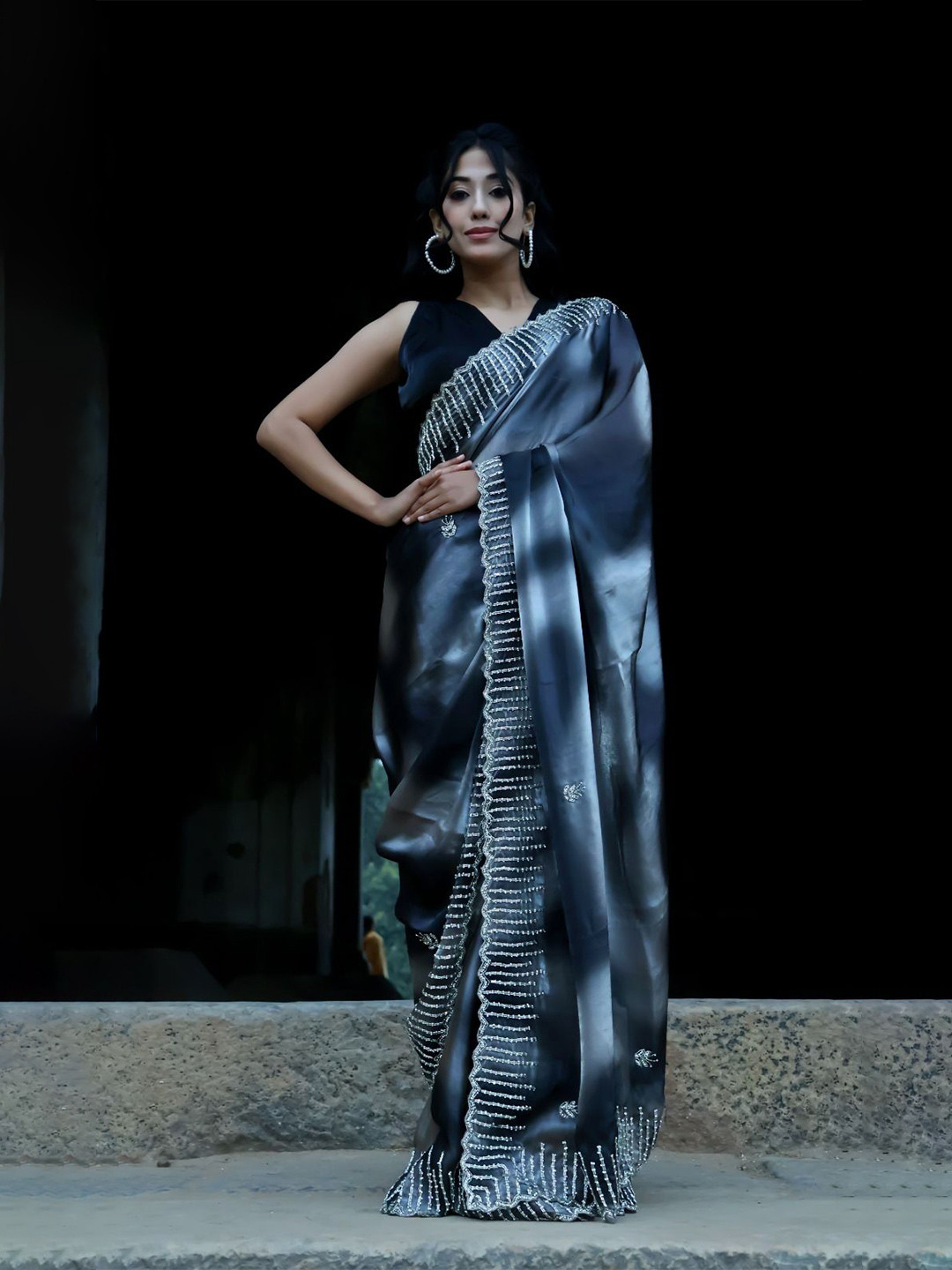 House of Chiffon Zebra Black Heavy Embellished Saree