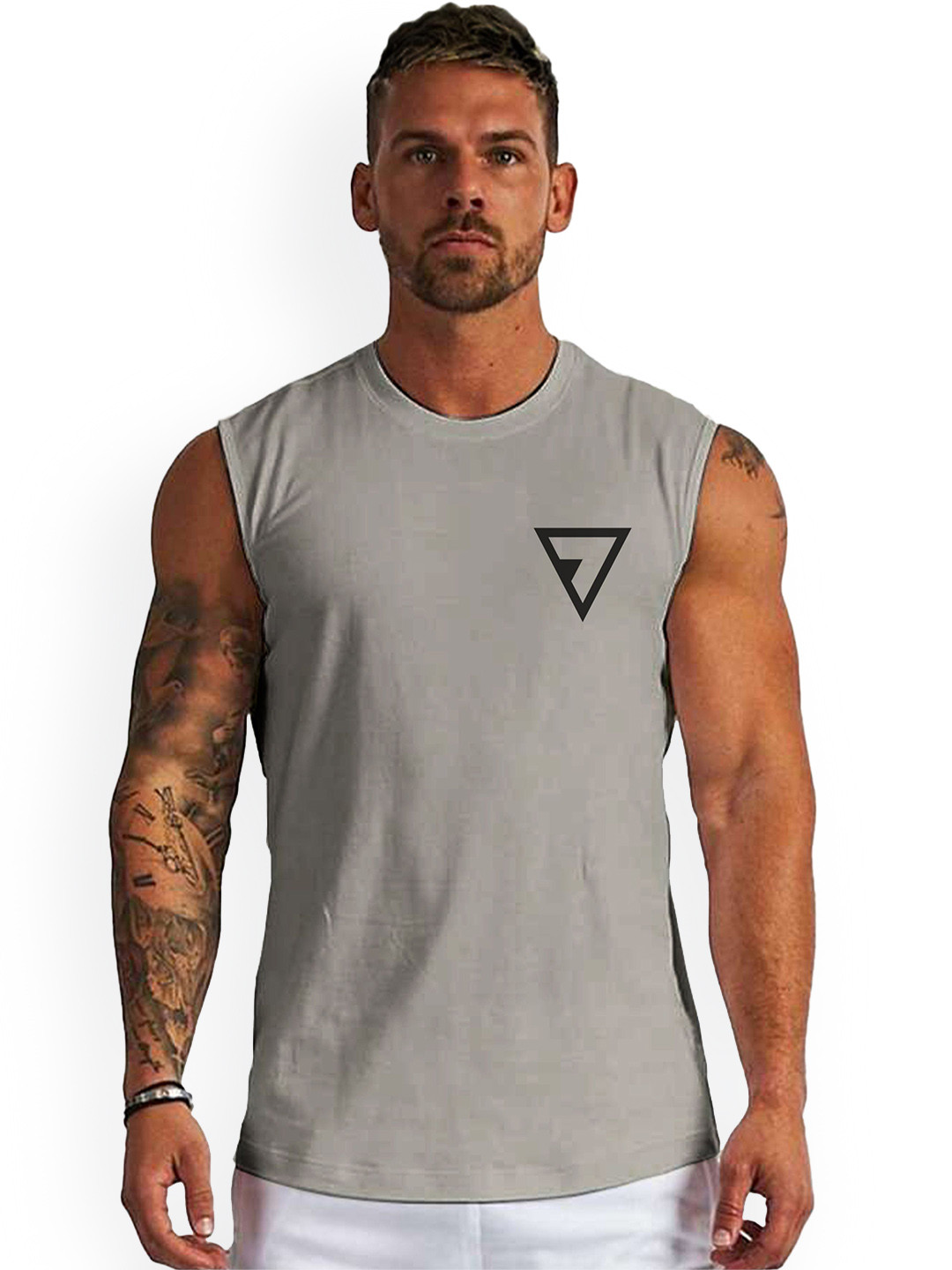 3Colors Round Neck Printed Gym Vest VEST-CCUT-REFLECTION-GREY_M