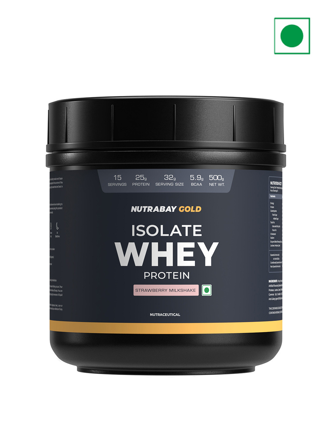 Nutrabay Isolate Whey Protein- 500 g- Strawberry Milkshake