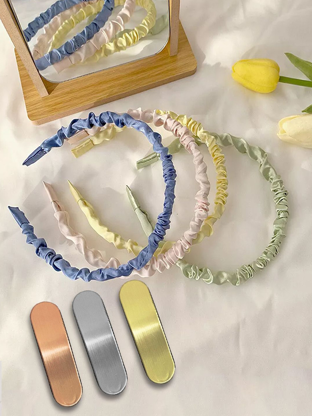 LYKAA Set of 7 Satin HeadBands With Metallic Tic Tacs Combo