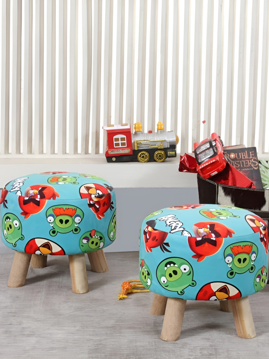 Shadowkart Set Of 2 Blue Pouffe Stool Ottomans