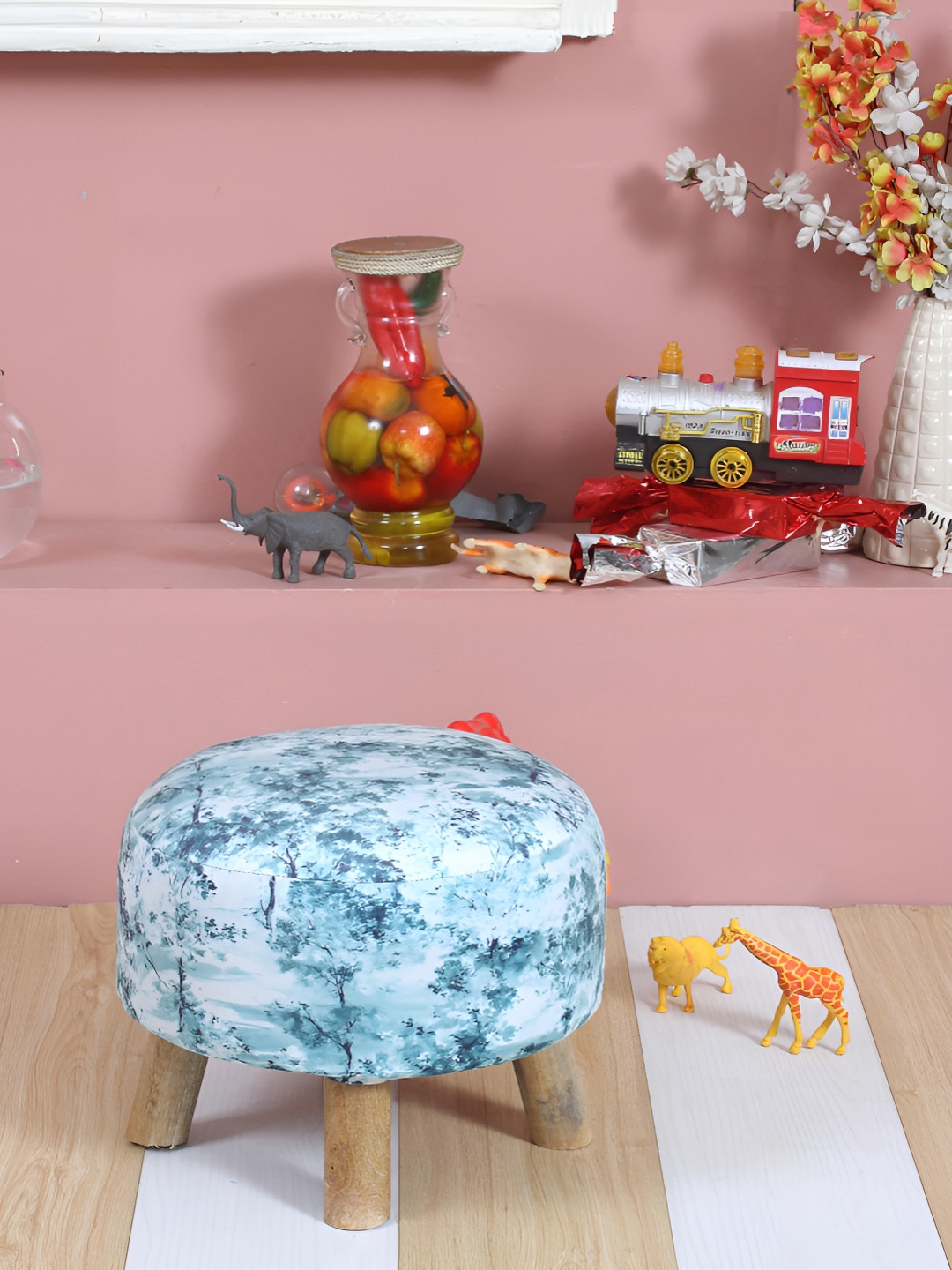 Shadowkart Blue Velvet Round Ottomans