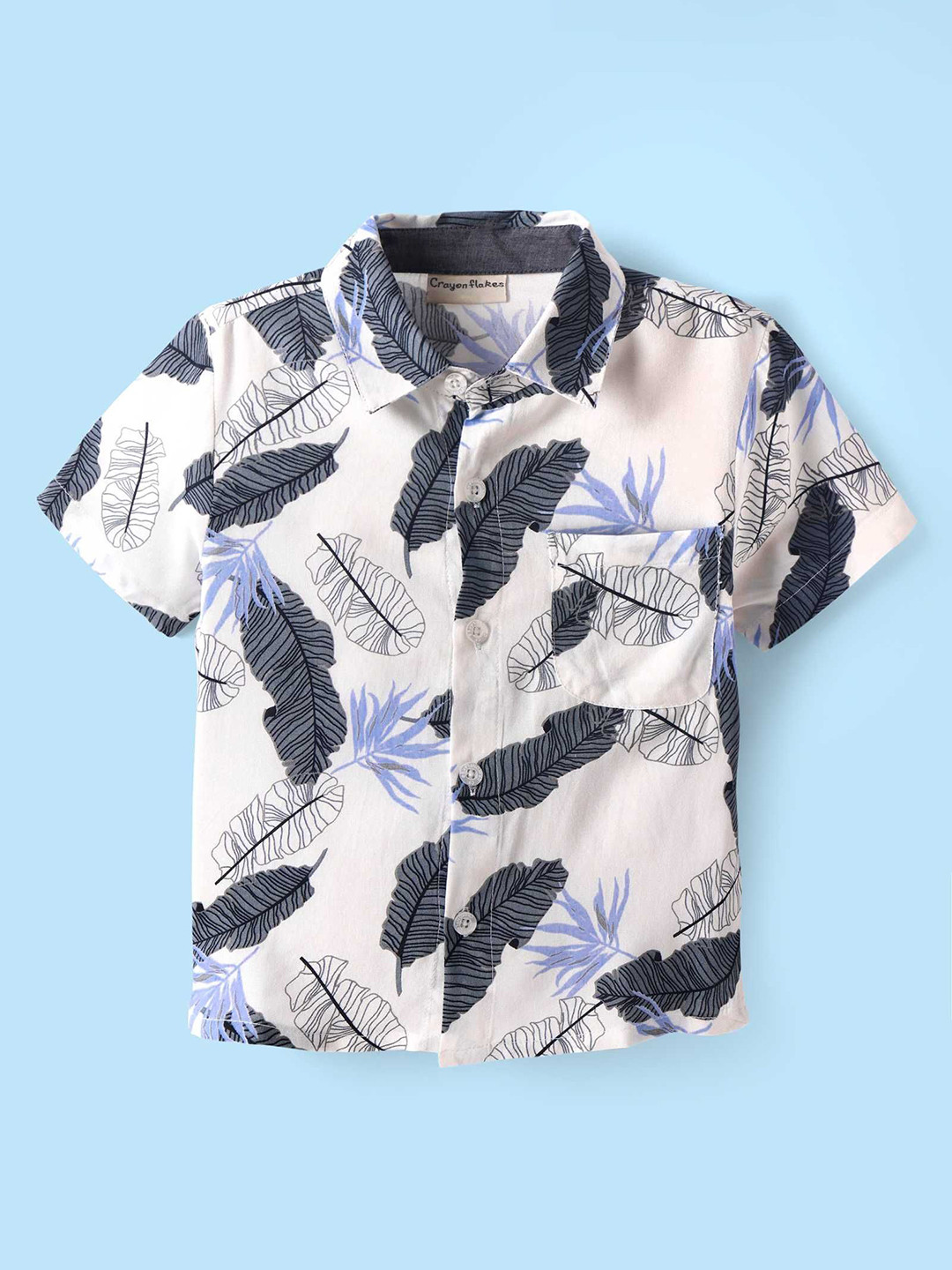 CrayonFlakes Leaves Floral Viscose Rayon Short Sleeves Shirt