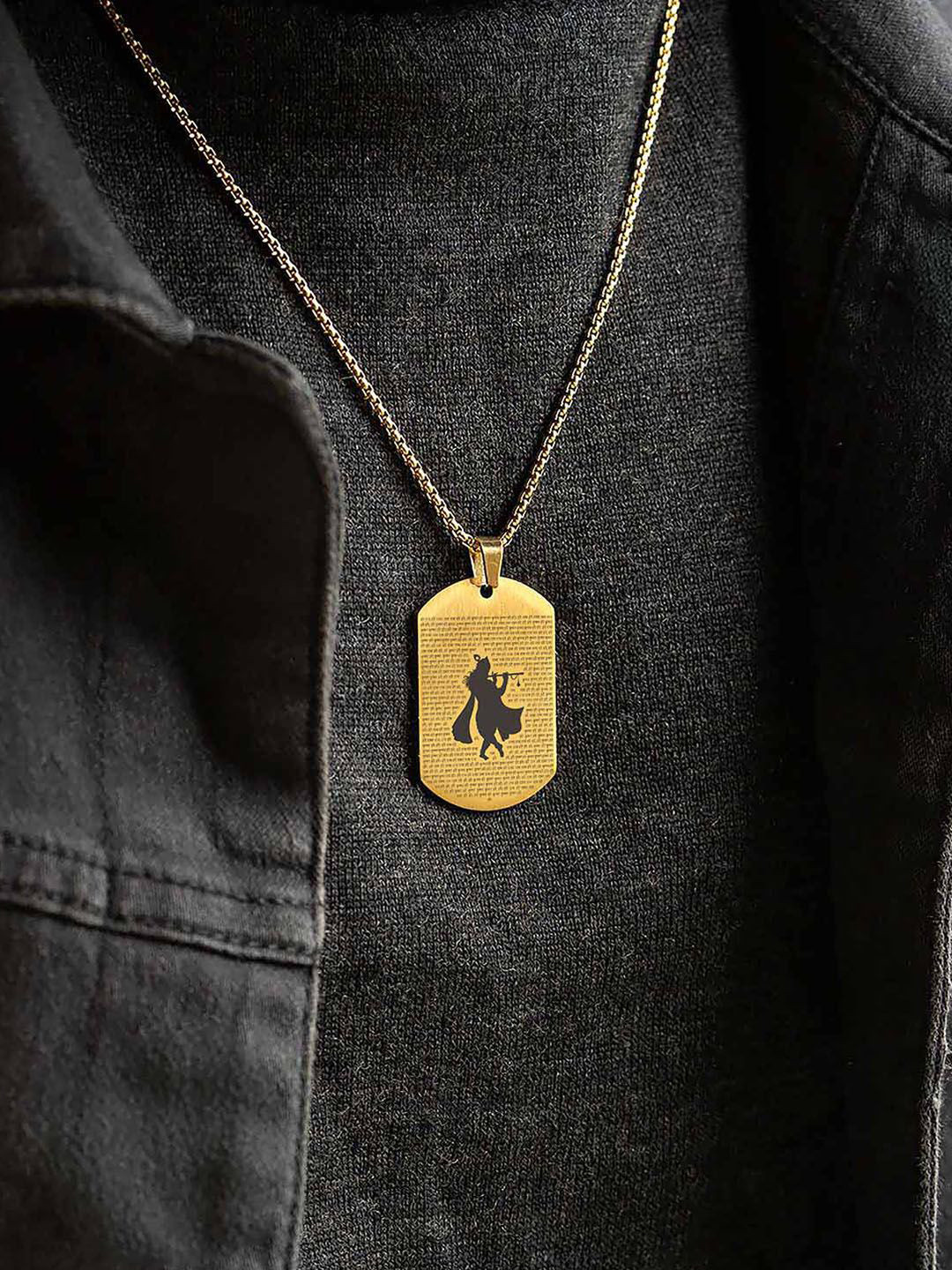 Mesmerize Men Gold-Plated Stainless Steel Hare Krishna Pendant With Chain