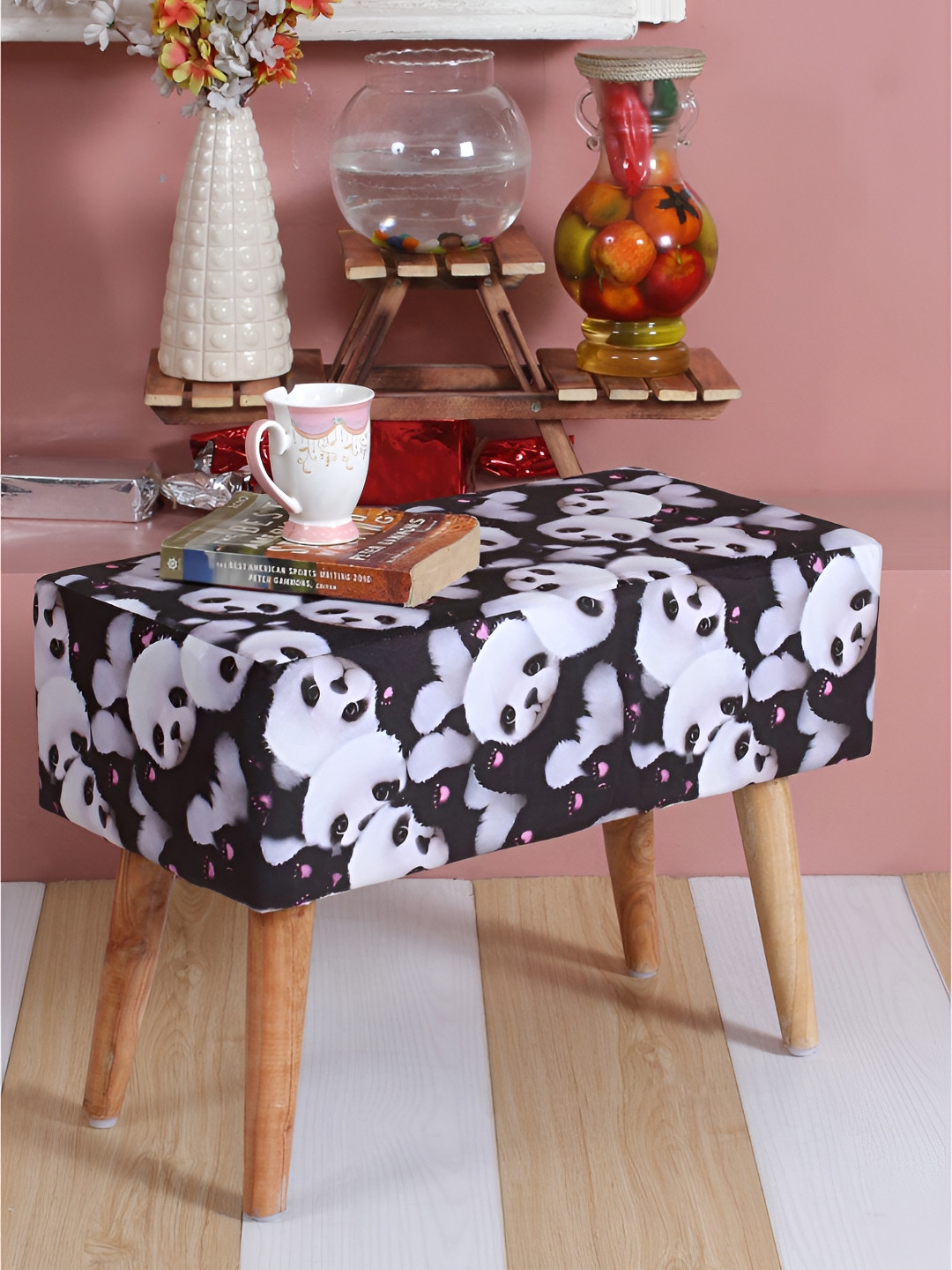 Shadowkart Black & White Printed Rectangle Shaped Ottomans