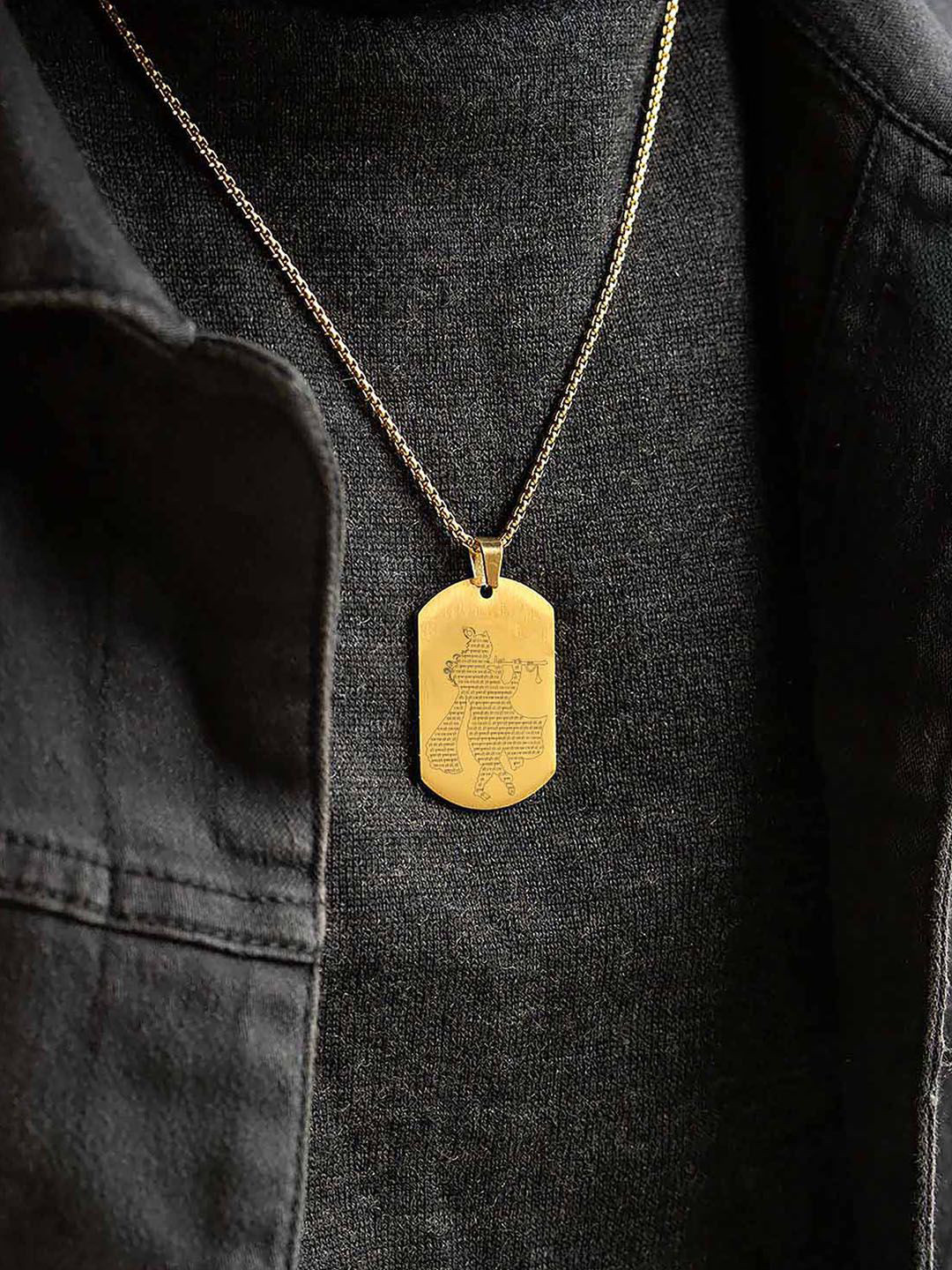 Mesmerize Men Gold-Plated Stainless Steel Hare Krishna Pendant With Chain