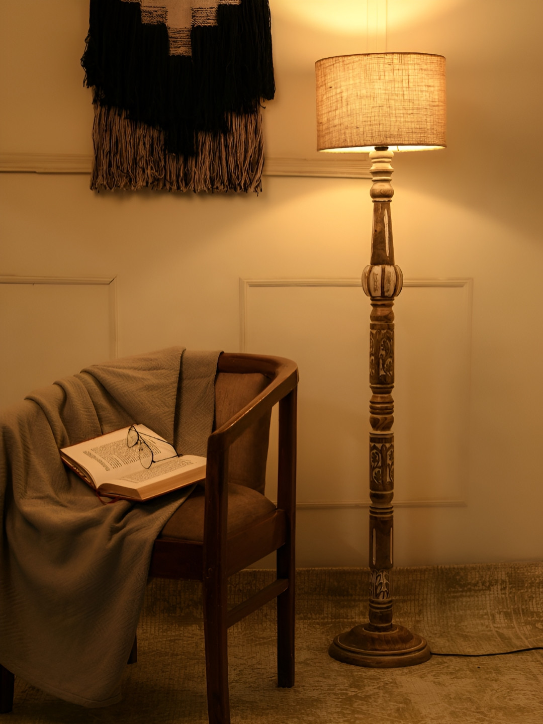 green girgit Brown Wooded Floor Lamps