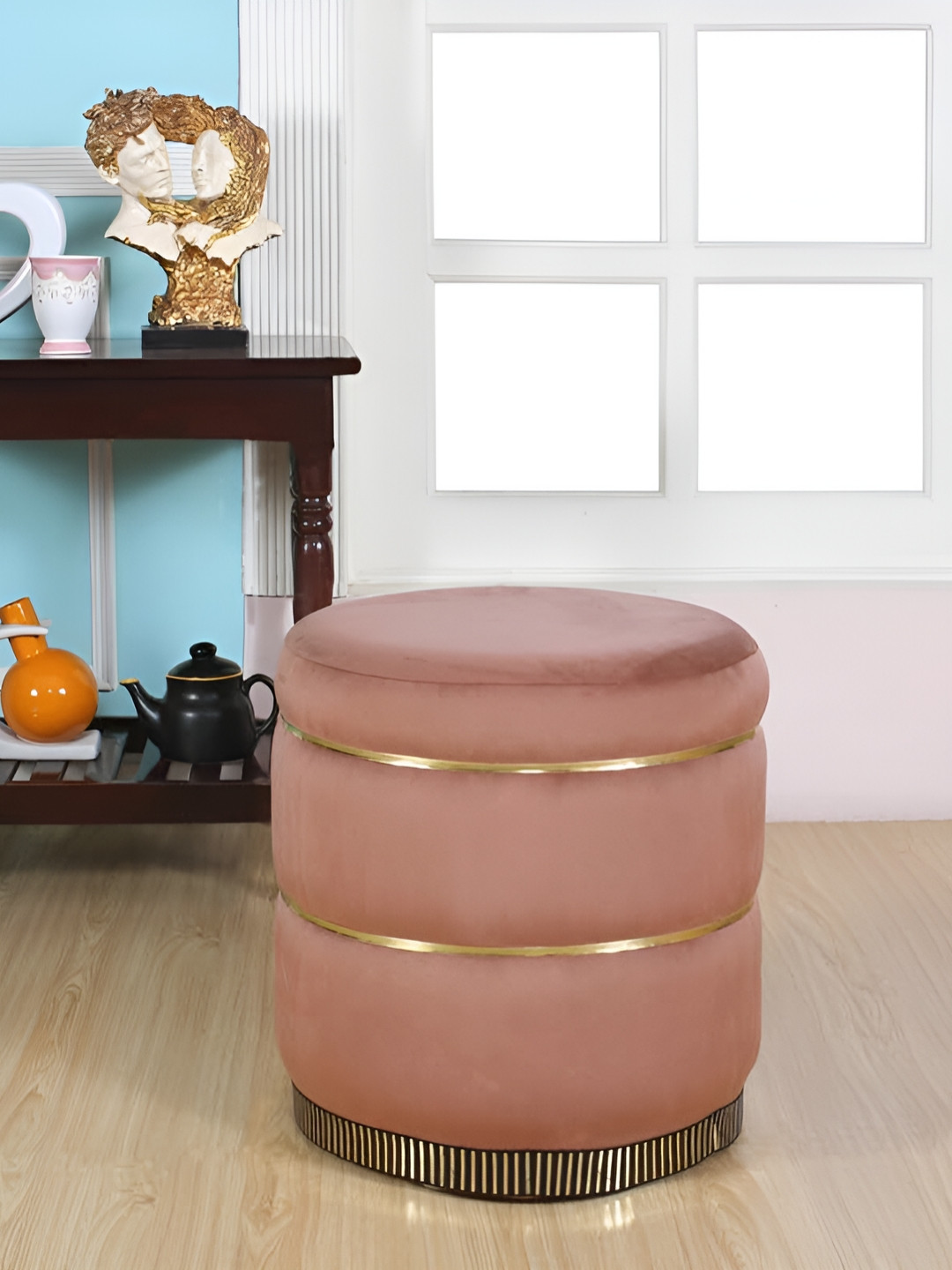 Shadowkart Mauve Wooden Round Shaped Ottomans