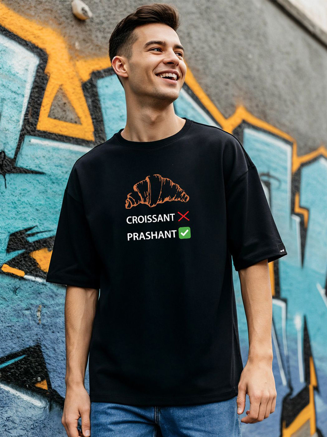 Bewakoof Men's Black Prashant Graphic Printed Oversized T-shirt