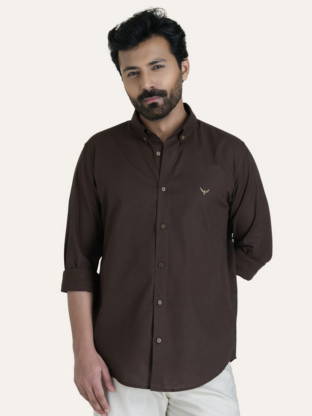 PERCH Linen Cotton Long Sleeves Slim Fit Shirt