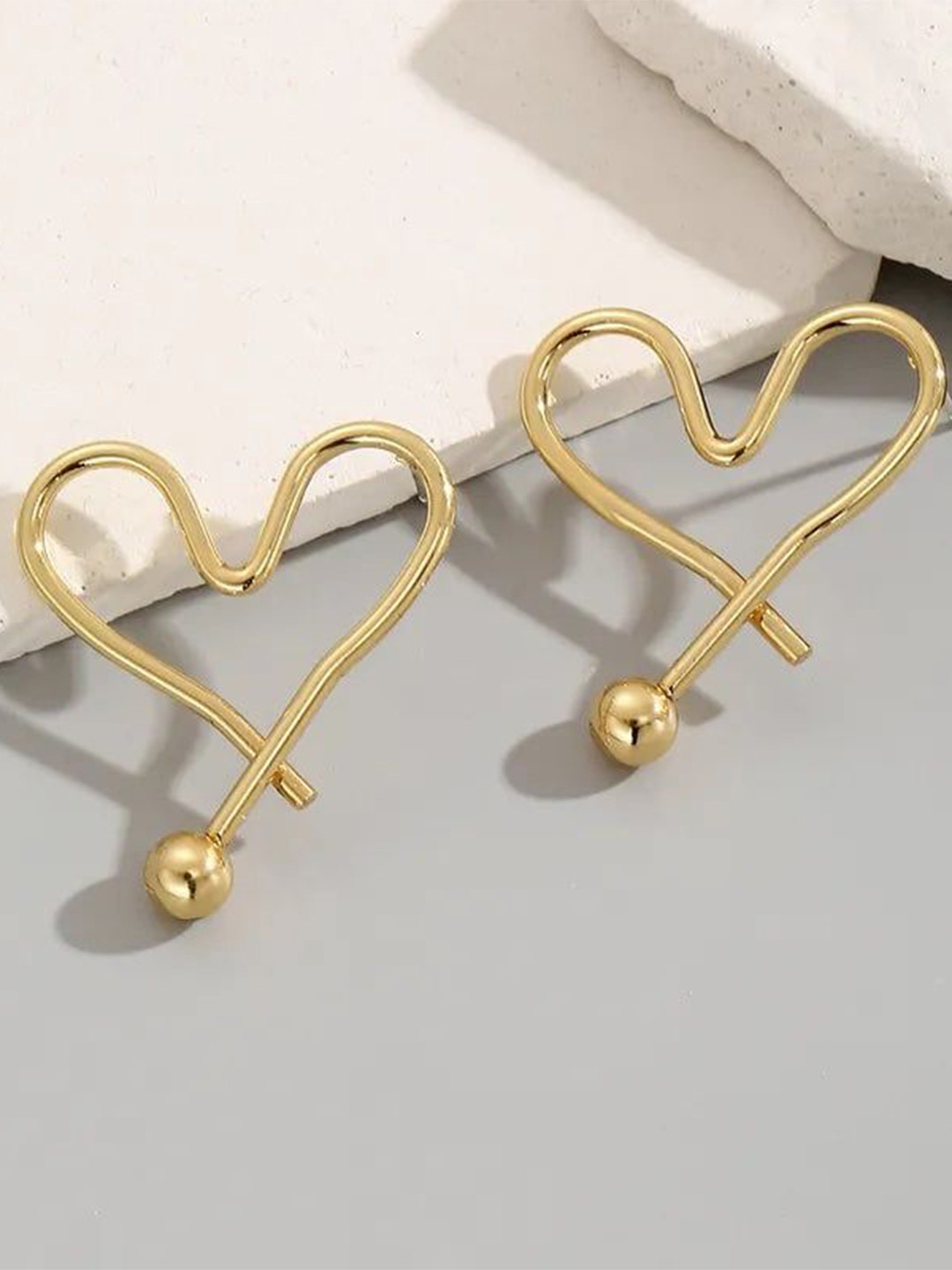 THEPANDASTOREE Gold-Plated Stainless Steel Heart Shaped Studs