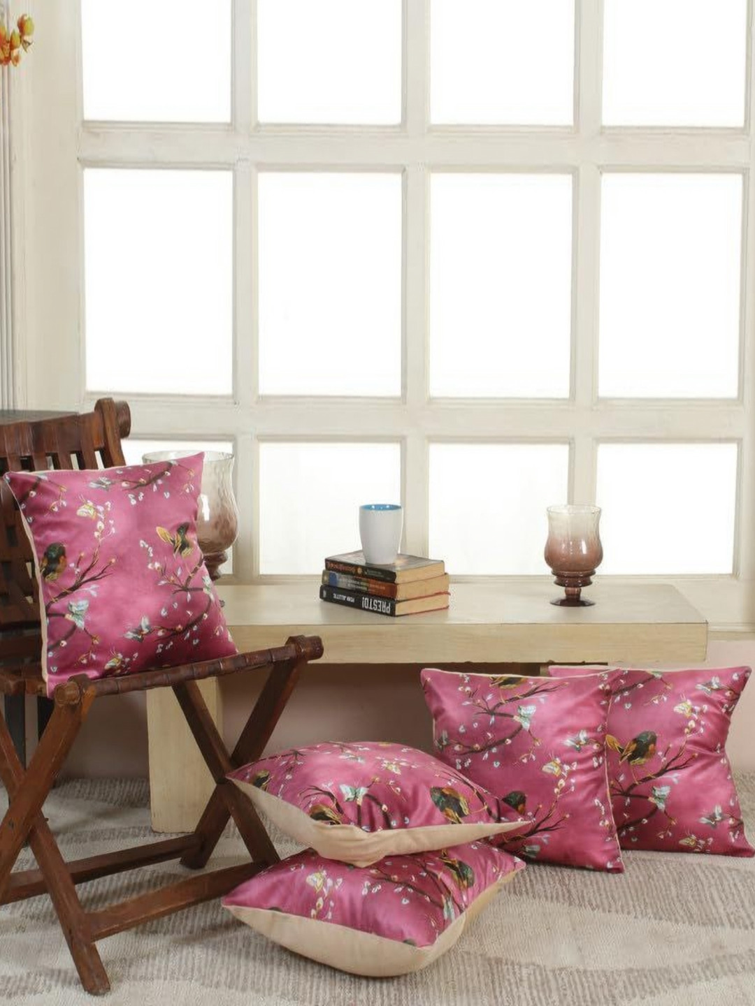 Shadowkart Magenta 5 Pieces Self Design Square Velvet Pillow Covers