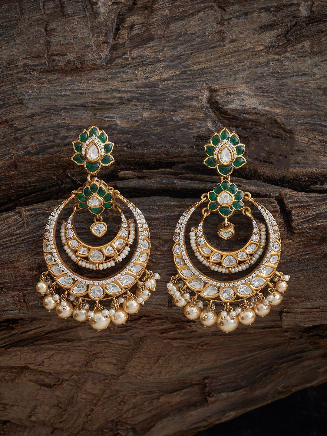Kushal's Fashion Jewellery Embellished Bridal Victorin Plated Kundan Contemporary Earrings