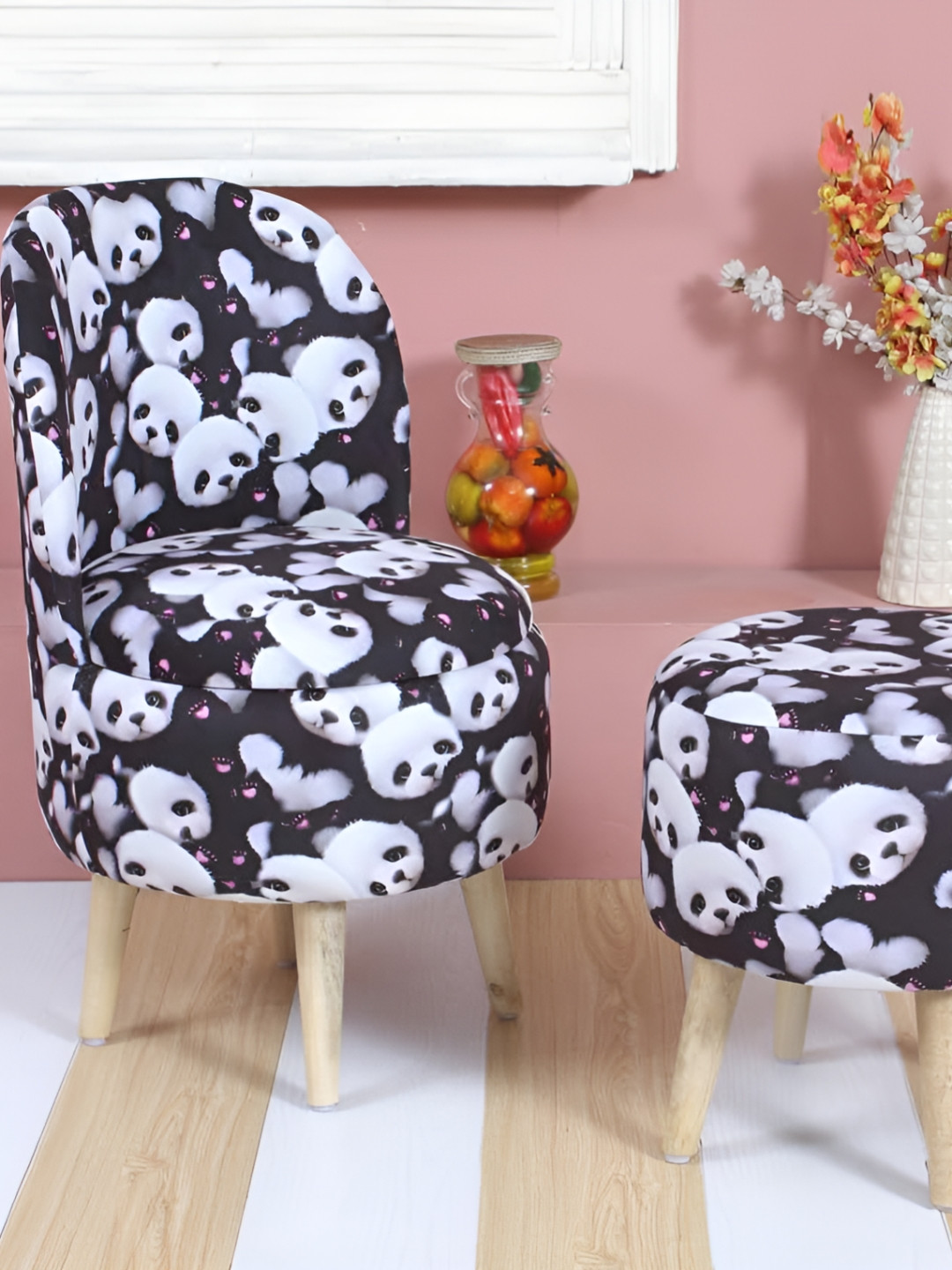 Shadowkart Set Of 2 Black & White Sitting Mudda Puffy Ottomans