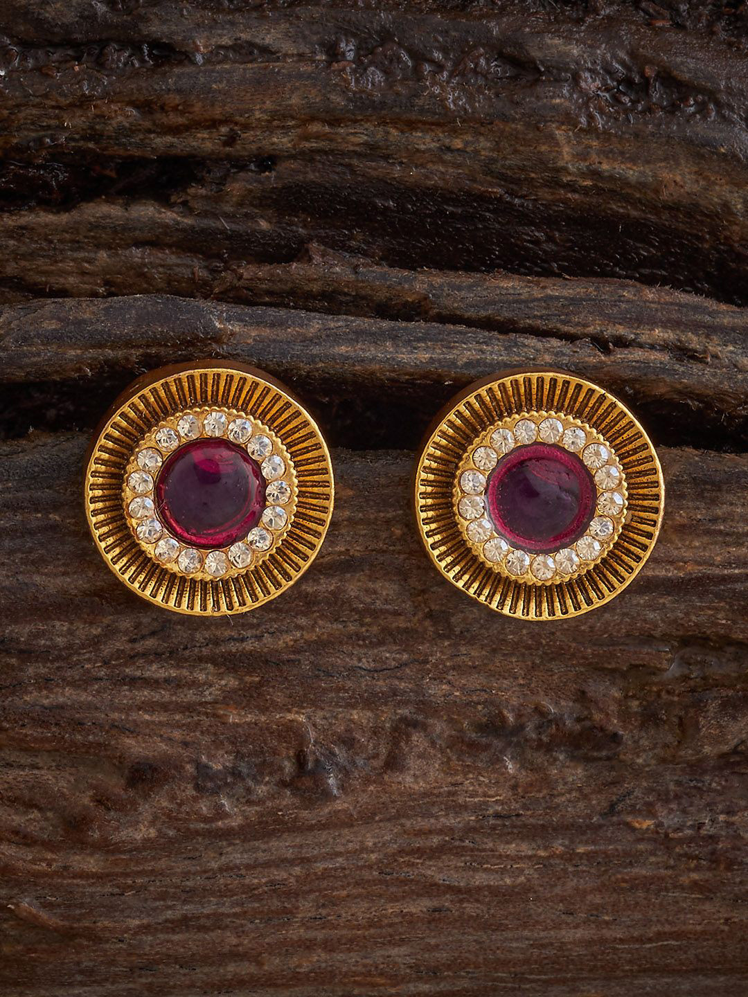 Kushal's Fashion Jewellery Gold-Plated Spherical Stone Studded Ethnic Antique Studs