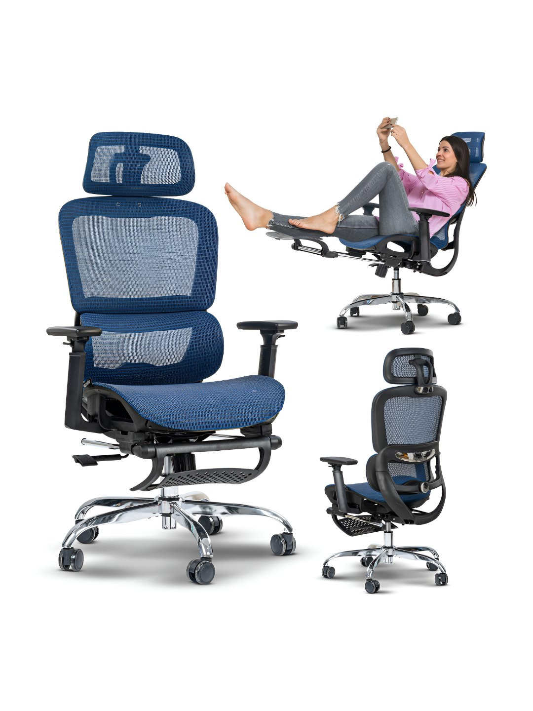 DROGO BlueBreathable Adjustable Seat & Lumbar Support Office Chair