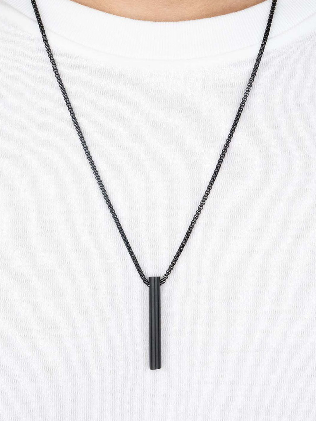 Mesmerize Men Stainless Steel Bar-Shaped Pendant With Chain