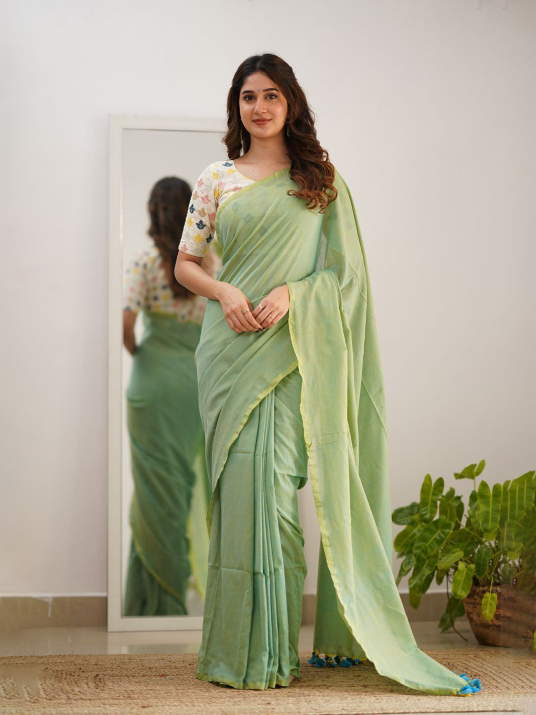 Sutisancha Everyday Cotton Saree with Elegant Thread Work Blouse