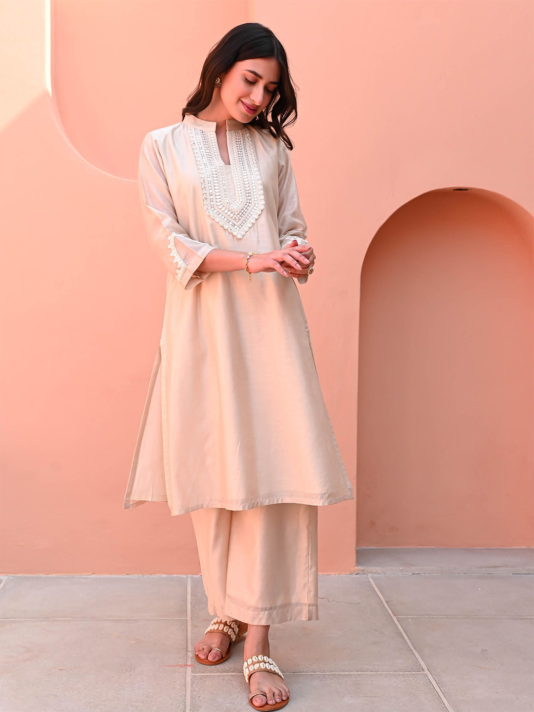 Bunaai Vanilla Silk Kurta Set