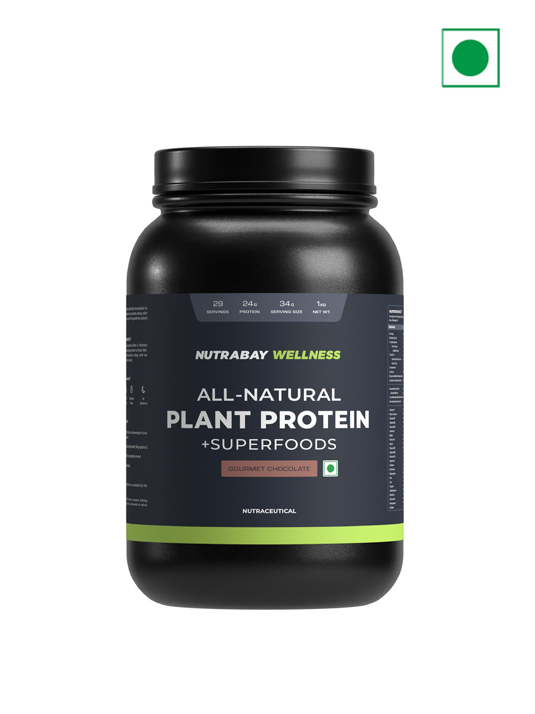 Nutrabay All-Natural Plant Protein Powder + Superfoods- 1 Kg- Gourmet Chocolate