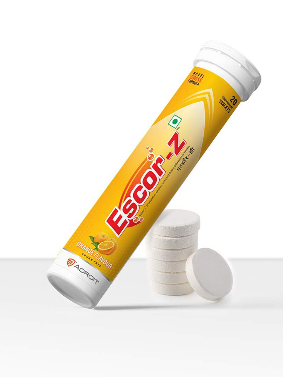 ESCOR-Z Set Of 2 Vitamin C Orange Flavour Sugar Free Immunity Tablets - 20 Tablets Each