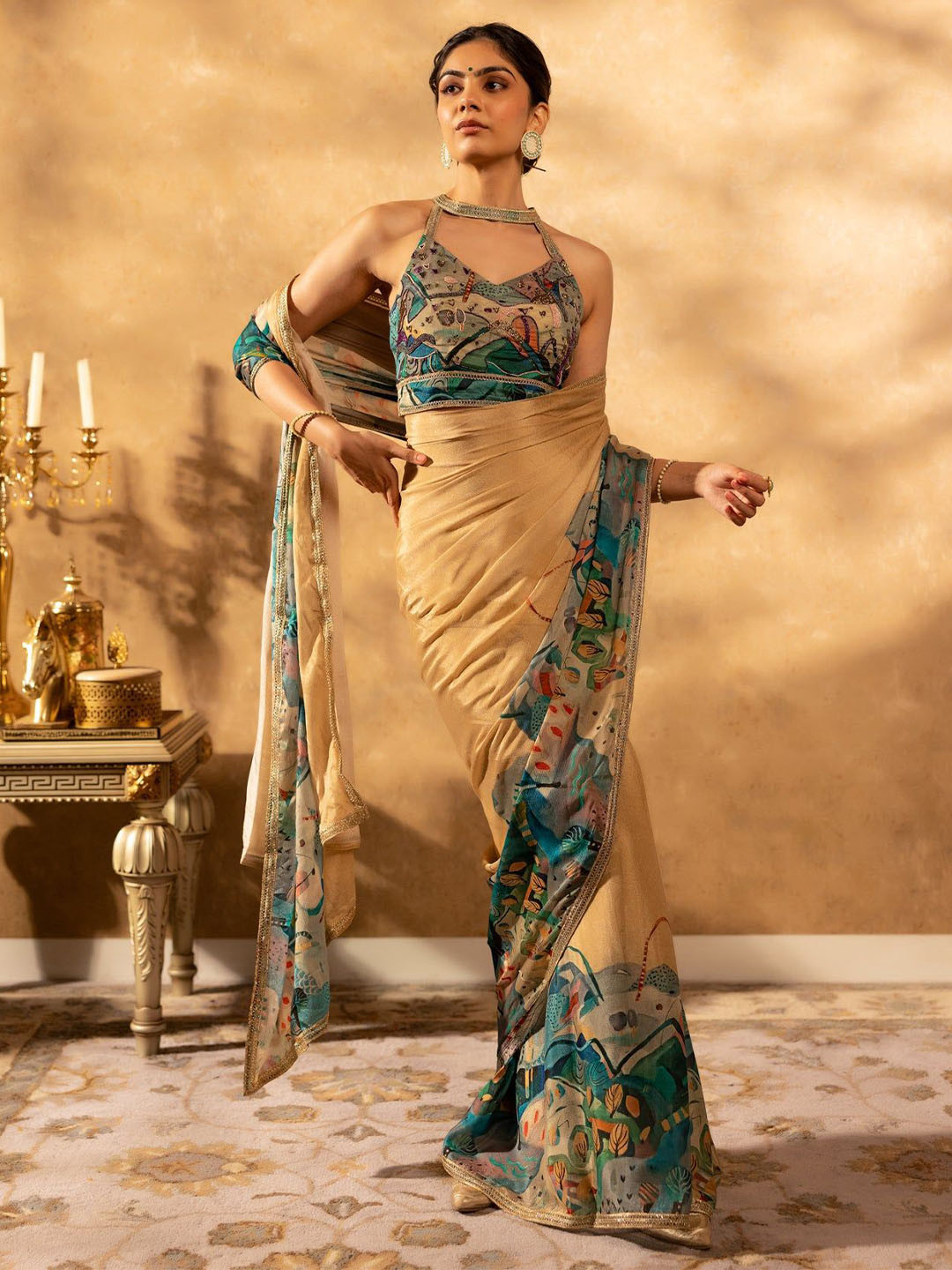 Ambraee Floral Chinon Saree