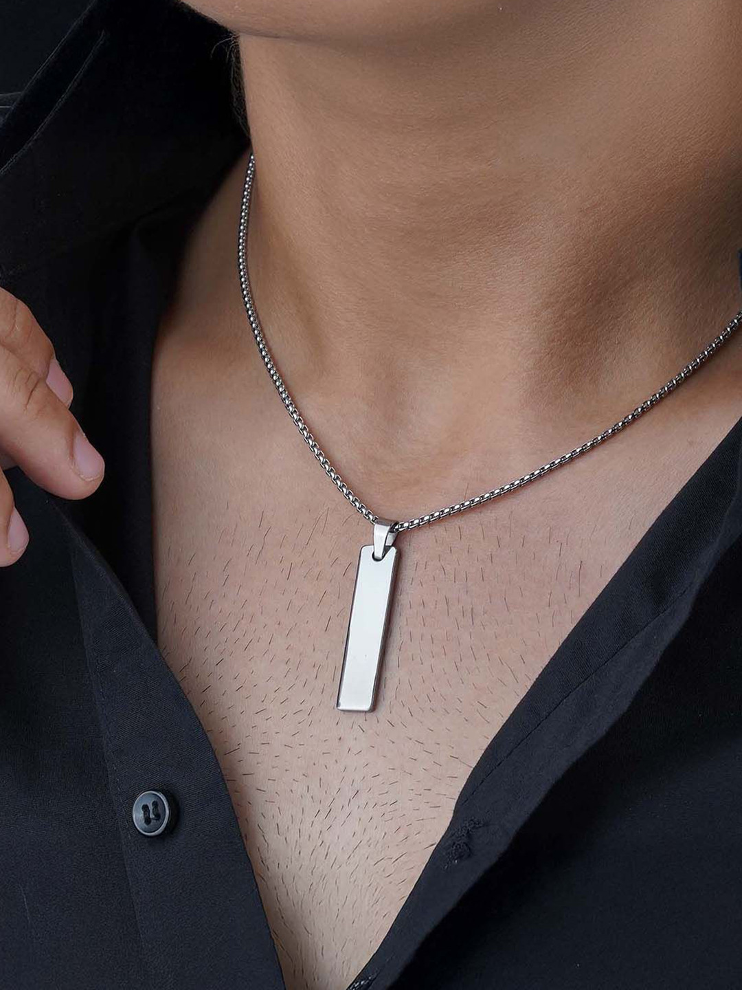 Mesmerize Men Silver-Plated Mini Tag Pendant With Chain