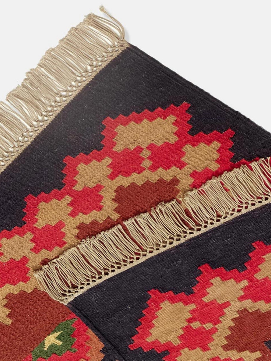 Fabindia Red & Black Patterned Dhurries