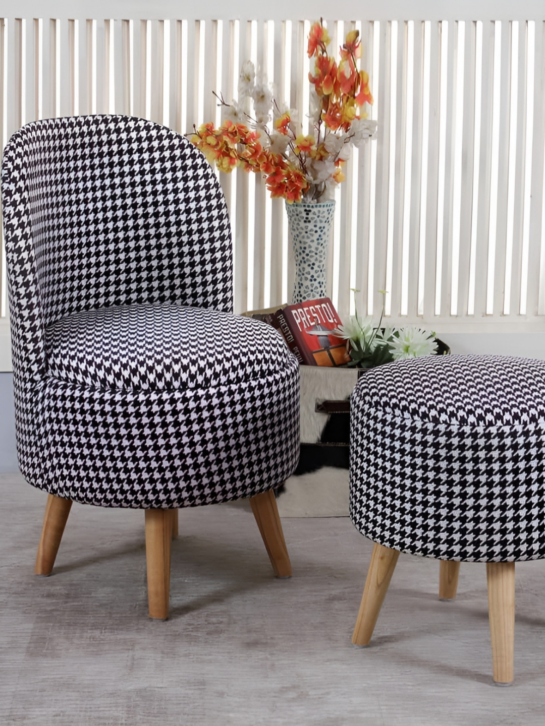 Shadowkart Set Of 2 Black & White Sitting Mudda Puffy Stool Ottomans